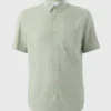 Green Linen Short Sleeve Shirt
