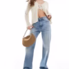 Pull&Bear straight leg high waist jeans in faded blue