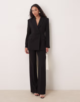 Mango cross button blazer & trouser co-ord in black - BLACK