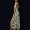 Bershka Strappy animal print midi dress in green